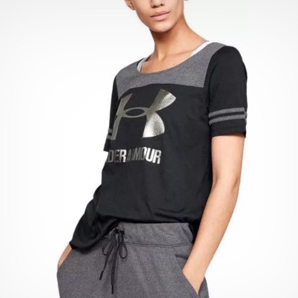 UNDER AMOUR Short Sleeve Tee with Silver Logo *grey/black* - Picture 1 of 7